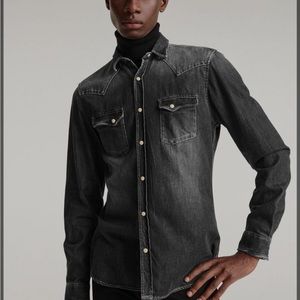 FADED GRAY DENIM SHIRT WITH WESTERN DETAILS